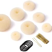 Los mejores  - 7pcs Donuts para El Pelo- Accesorios de Peinado Kit con 5 Gomas de Pelo Negras- 20 horquillas para peinados Chignon…